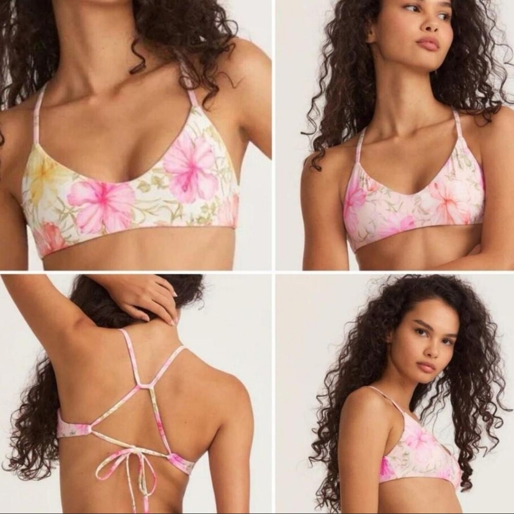 Love Shack Fancy Hurley Bikini Top M Reversible Adjustable Hibiscus Print